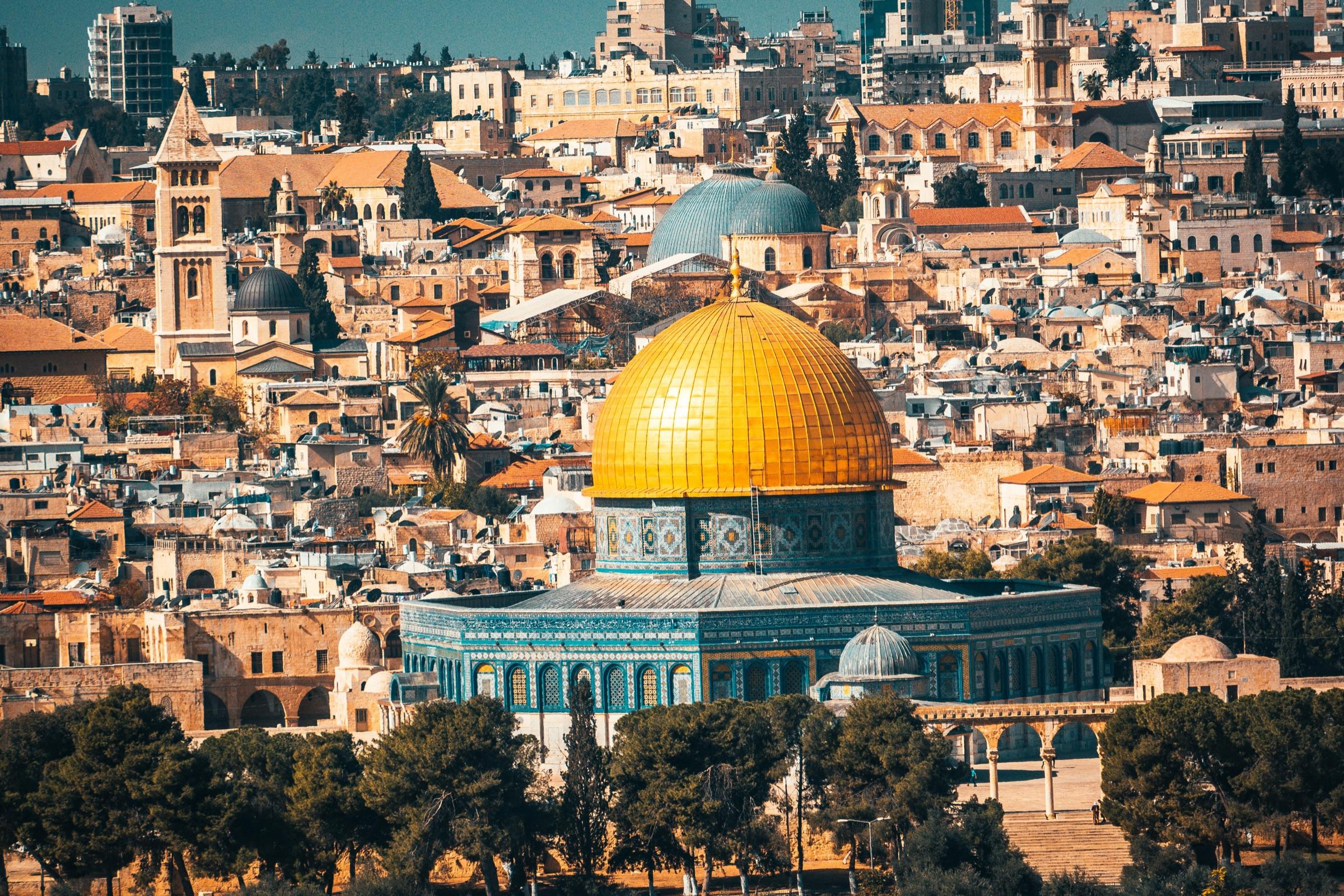 The Dome of the Rock above the rooftops of Jerusalem's Old City